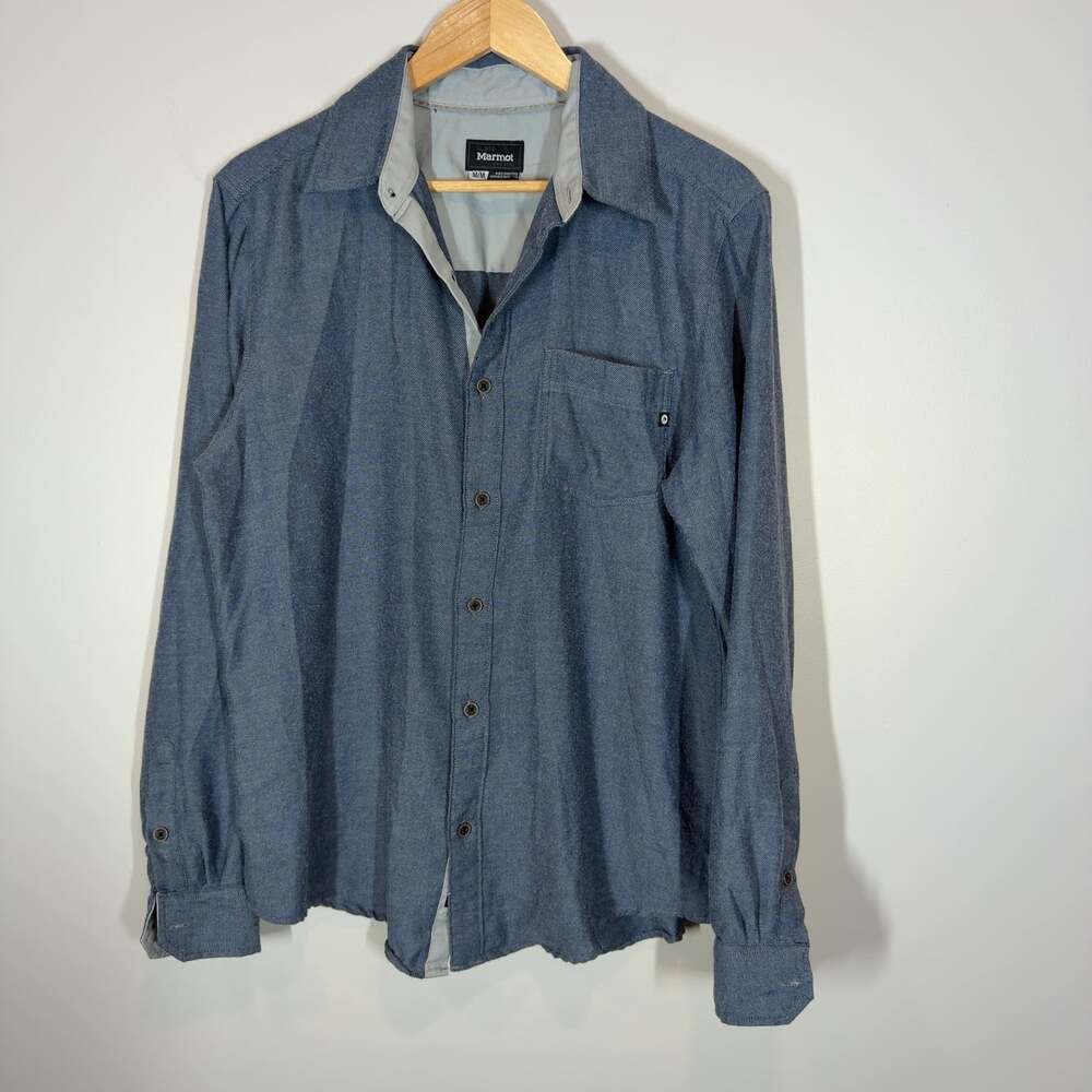 Marmot Men's Long Sleeve Shirt Blue Button Down Cotton Blend Size M